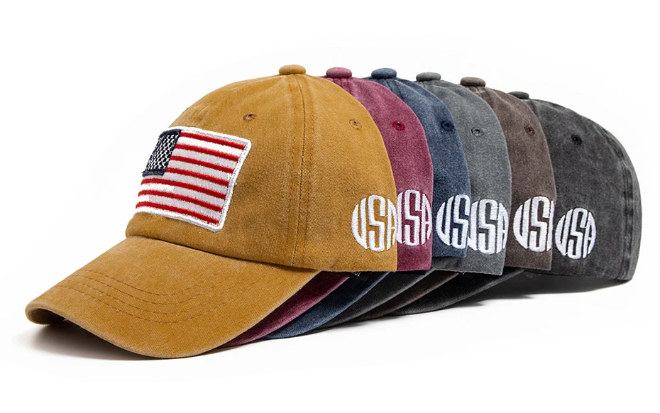 USA Flagge Herren Baseball Cap Retro Stickerei gewaschene Baumwolle Papa Hüte Mode Frauen Hip Hop Caps Sommer Outdoor Sonnenblende Hut – Detail 10