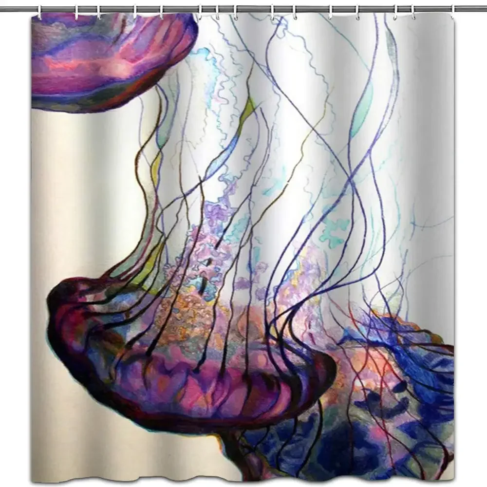 Jellyfish Shower Curtain Blue Magic Underwater Sea Life Shower Curtains Funny Aquatic Bathroom Curtains Bath Screen,Waterproof