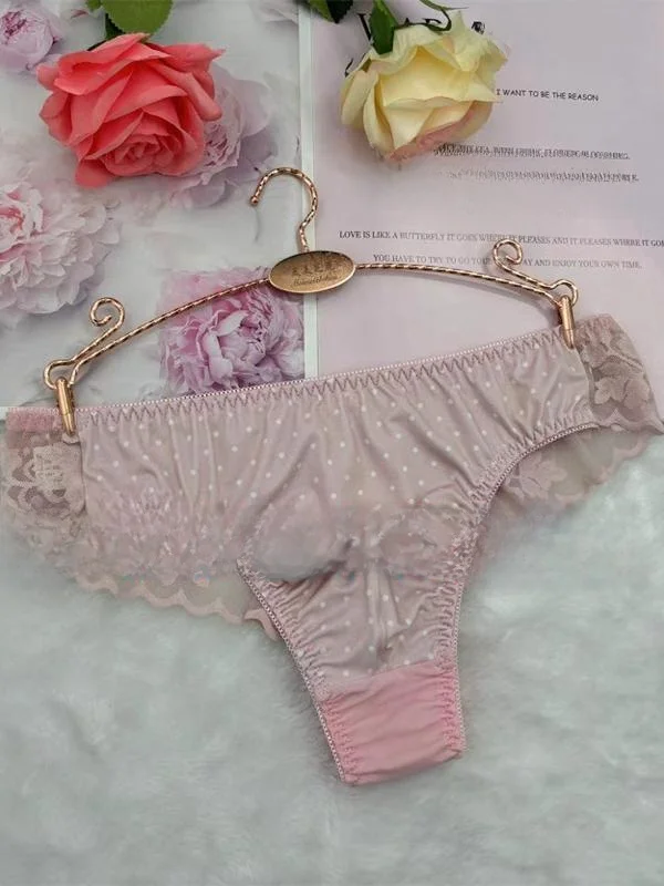 セクシーな透け感のある通気性のある伸縮性のあるメンズ下着、三角パンツ、ミッドウエスト、Uデザイン、ミルクシルク生地、花柄、ホームウェア