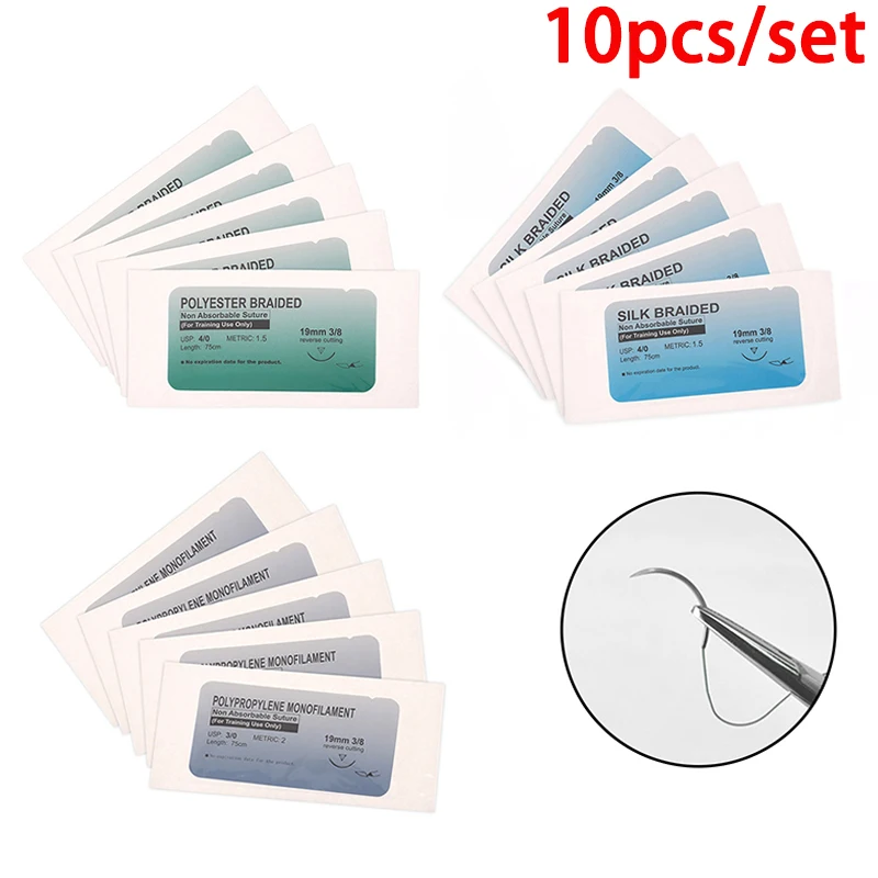 10Pcs 2.0 3.0 4.0 Polyester Polypropylene Monofilament Medical Thread Needle Surgical Suture Training Thread Suture Practice Kit