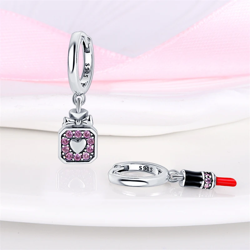 Luxurious 925 Sterling Silver Charm Fantasy Perfume Lipstick Earrings For Women Pave CZ Fine Engagement Anniversary Jewelry Gift