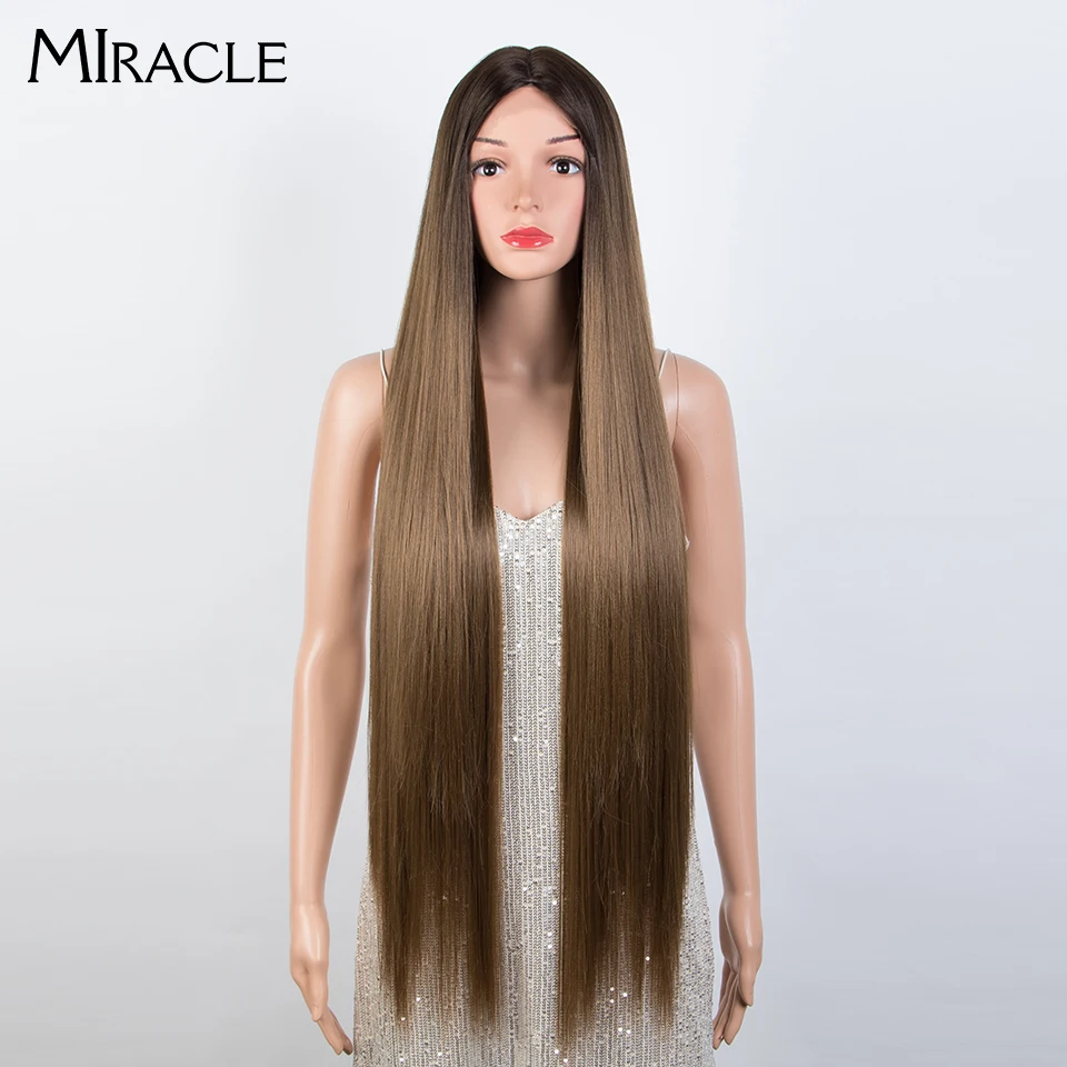 

MIRACLE ynthetic Lace Wigs For Black Women Long Straight Lace Wig 38 Inch Ombre Blonde Pink Wig Cosplay Synthetic Lace Wig