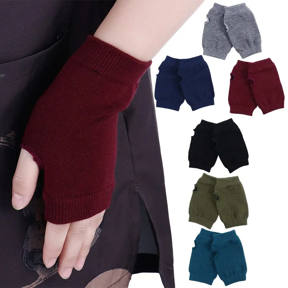 Soft Solid Color Crochet Knitting Gloves Fingerless Hand Warmer Cycling Gloves Half Mitten Faux Wool Mittens Half Finger Gloves