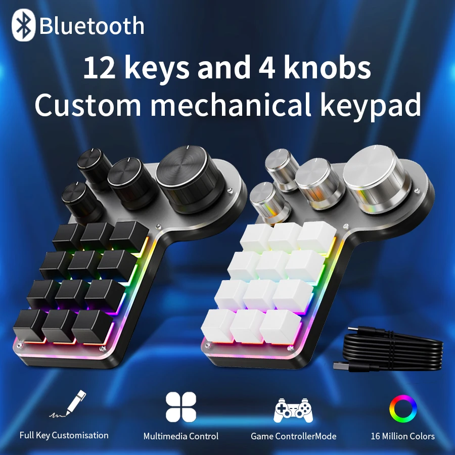 

Programming Custom Macro Keyboard Bluetooth Wired RGB 12 Keys 4 Knobs Keyboards For Gaming Keypad Mechanical Hotswap Macropad