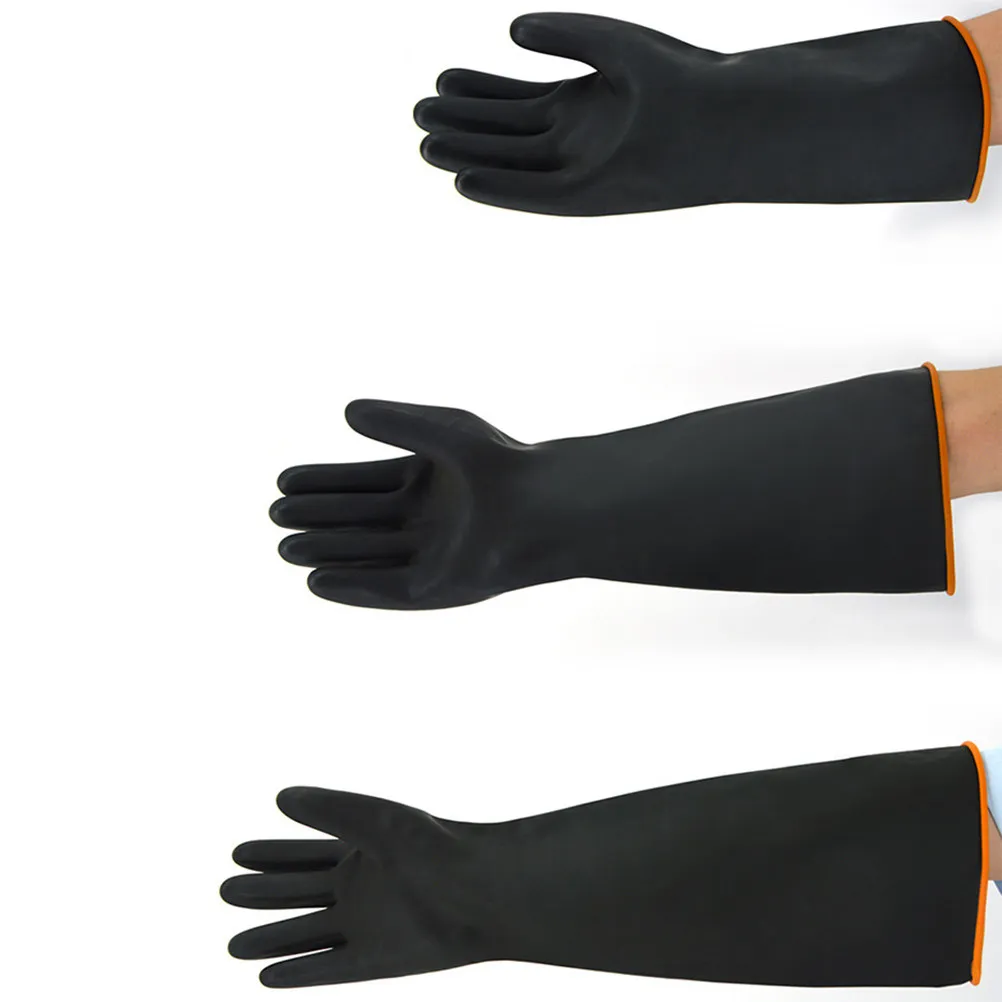 

1Pair Extended Industrial Rubber Gloves Tear Resistant Oil Proof Black Size 35Cm Multipurpose Washing Cleaning Gloves Acid