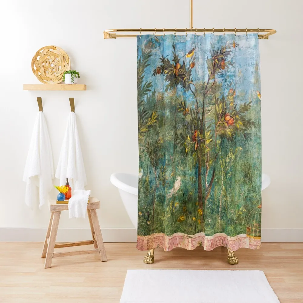 

Detail of the fresco painting from the Viridarium of the Villa of Livia in Rome Shower Curtain For Bathrooms Bathtub Curtain