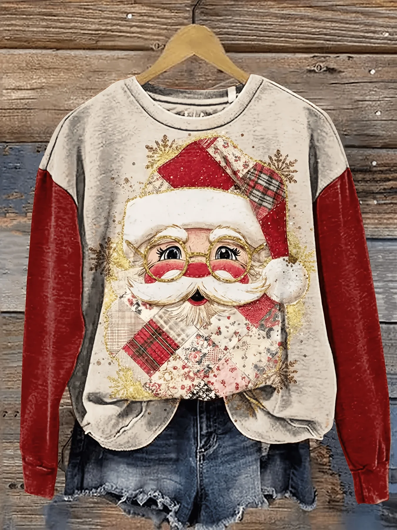 2026 Christmas Women Sweatshirt Plaid Christmas Tree Color Block Sleeve 3D Print Autumn Winter Holiday Party Casual Wear