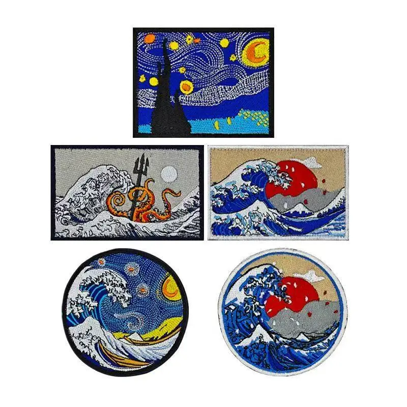 Sea Ocean Tokyo Kanagawa Osaka Wave Iron On Embroidered Clothes Patch For Clothing Stickers Garment Apparel Accessories