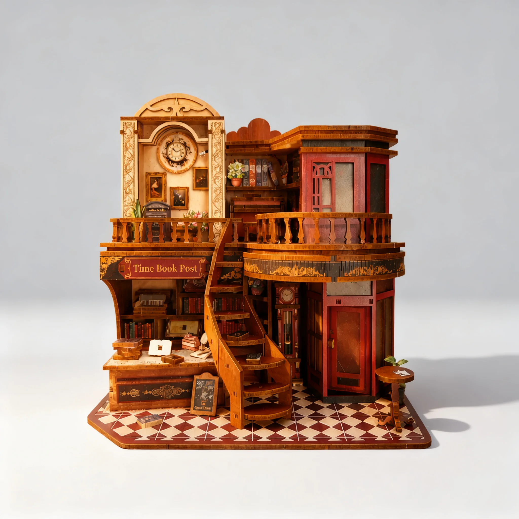 DIY Wooden Book Nook Kit, 3D Miniature Dollhouse Bookend, LED Lighted Book Shelf Insert, Adult Handmade Model Building, Creative