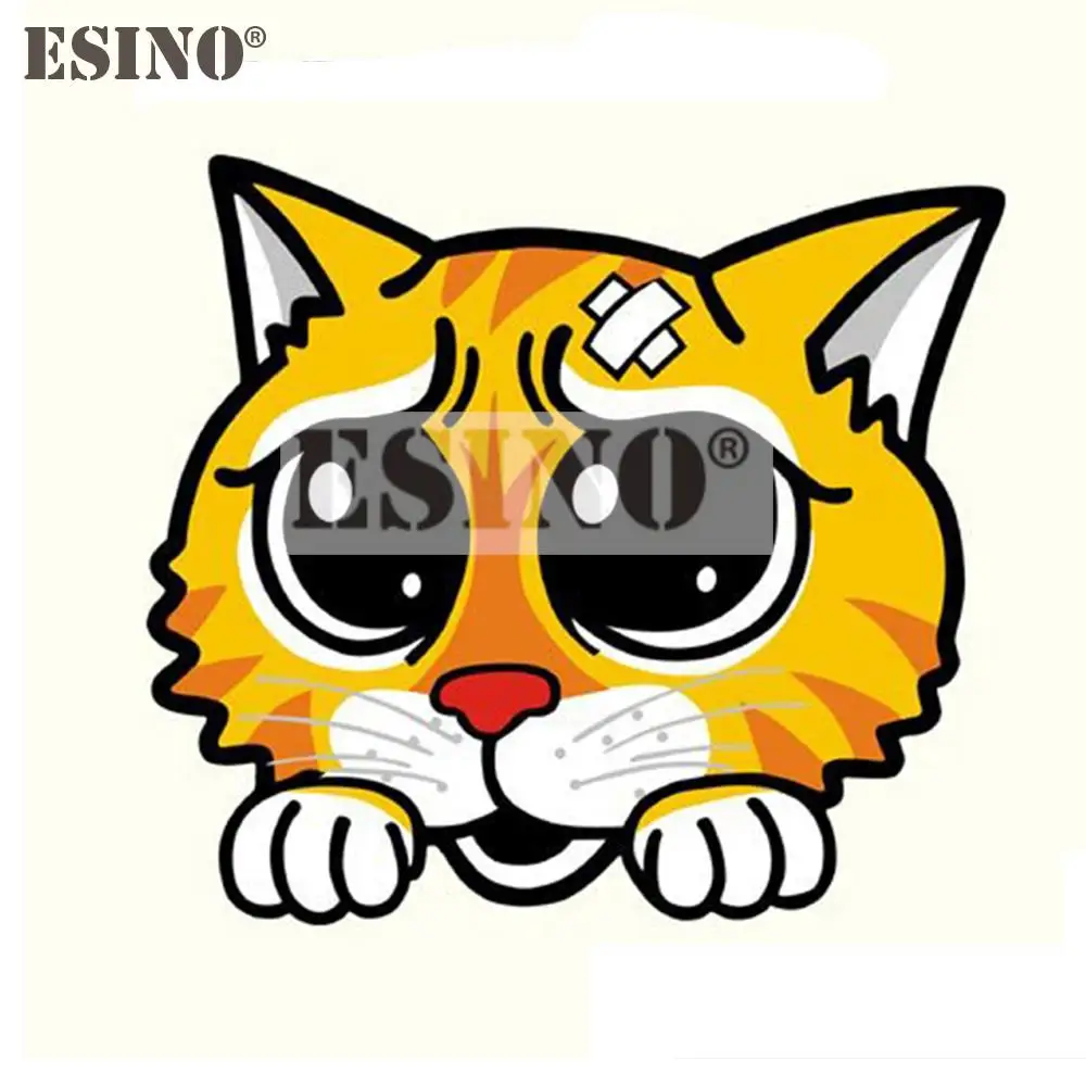 Funny Creative Cartoon Animal Kitten Car Sticker Lovely Yellow Cat with Band Aid Tears in Eye Decoration Car Windows Styling