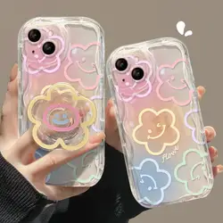 Smile Flower Clear TPU Case For VIVO Y11 Y17S Y02S V27E V29E V25E V25 V27 V23 V15 V20 V21E V23E Y15S S1 Pro Grip Holder Cover