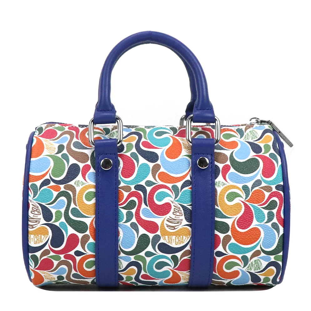 

Gorfia Women's Genuine Leather Boston Bag Colorful Swirl Print Double Handle Travel Shopping and Going Handbag Tote