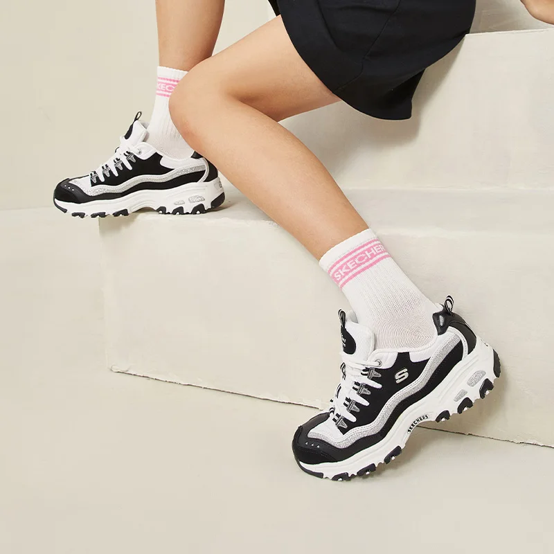 Skechers oryginalne damskie trampki kobieta moda grube buty sportowe tenis Feminino oddychające damskie sznurowane trampki