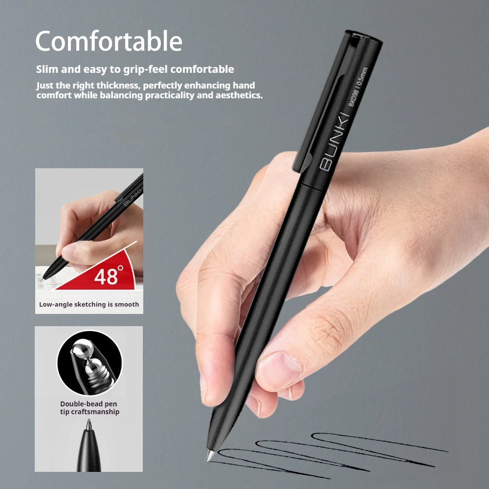 قلم جل معدني فاخر دوار مزدوج الطرف من BUNKI، كتابة سلسة قابلة للسحب، تصميم بسيط للأعمال المكتبية والمدرسة #5