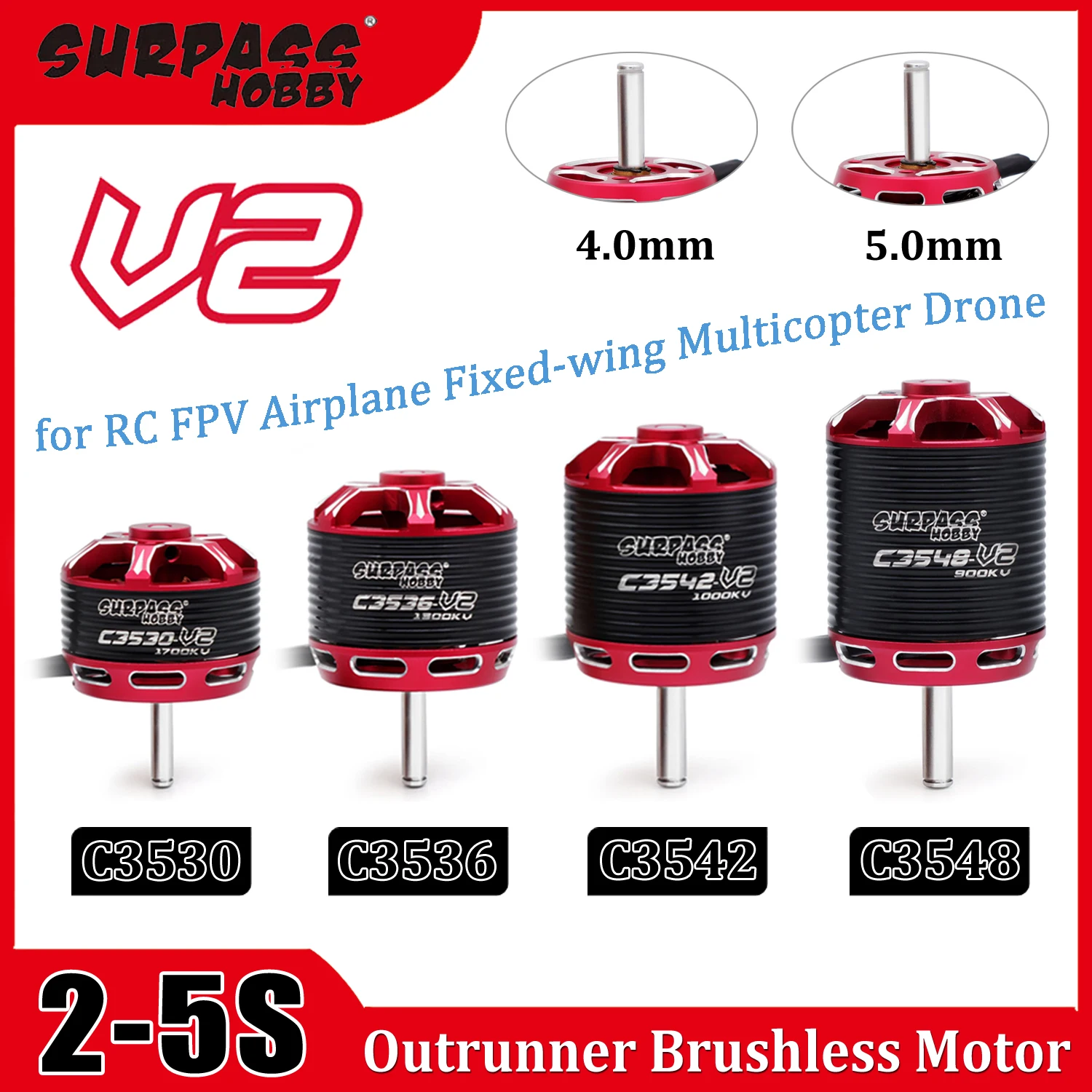 

Surpass Hobby C3530/C3536/C3542/C3548 V2 2-5S Brushless Motor for RC FPV Airplane Fixed-wing Multicopter Drone Quadcopter Model