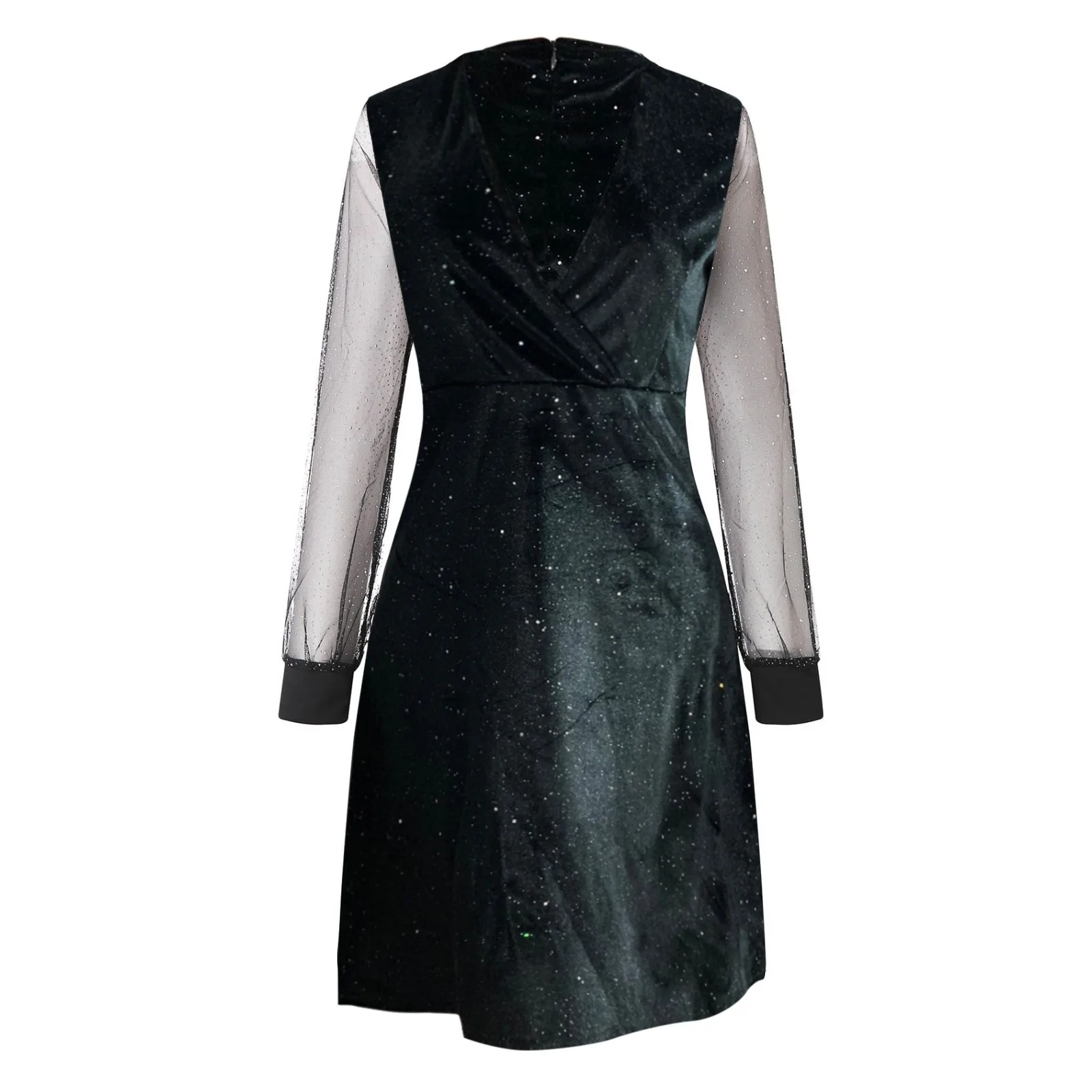 Mulheres elegantes glitter vestido de festa primavera outono malha manga longa cor sólida lantejoulas festa mini vestidos brilhante a linha vestido robe