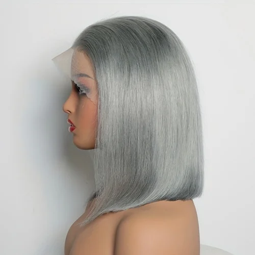 Peluca Frontal de encaje 13x4 recta gris Bob cabello humano pelucas delanteras de encaje gris plateado pelucas cortas de color gris de 220% de densidad para mujeres
