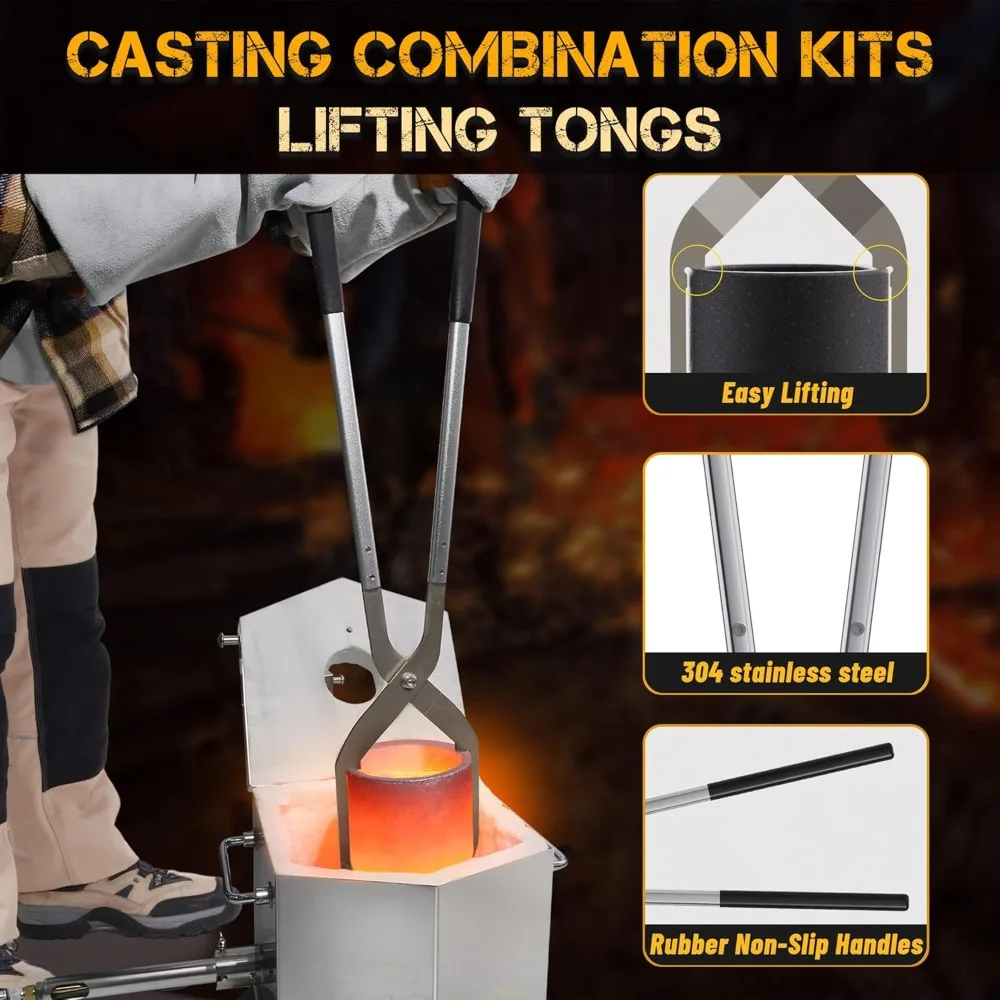 Propane Melting Furnace Kit with Two Tongs and Crucible,All New Kiln Metal Foundry Furnace Smelting Gold Silver Copper Aluminum,