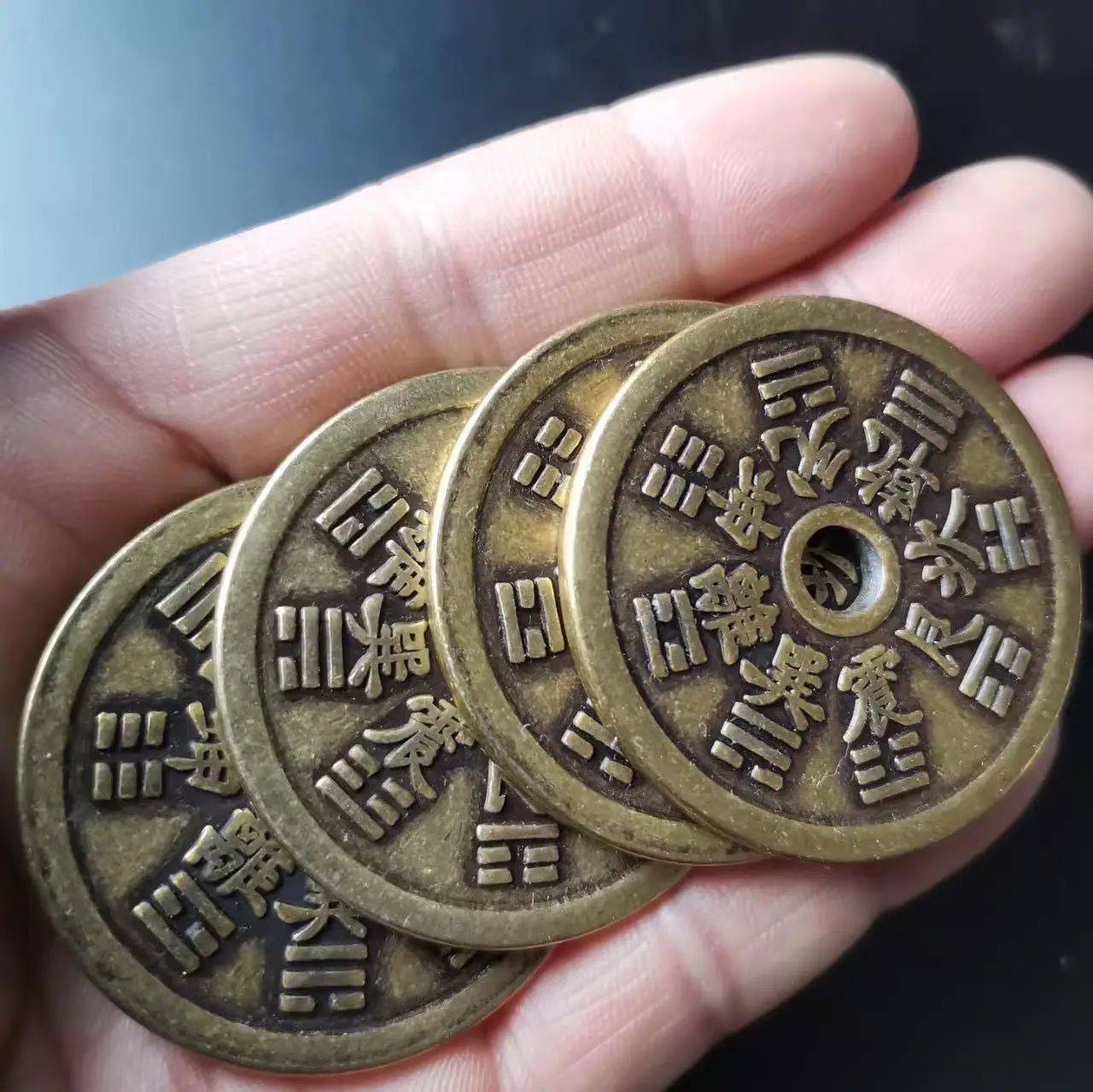 43mm Thicken Old Brass Coins Set Ancient Four Mythical Beasts Coins for Collection Lucky Feng Shui