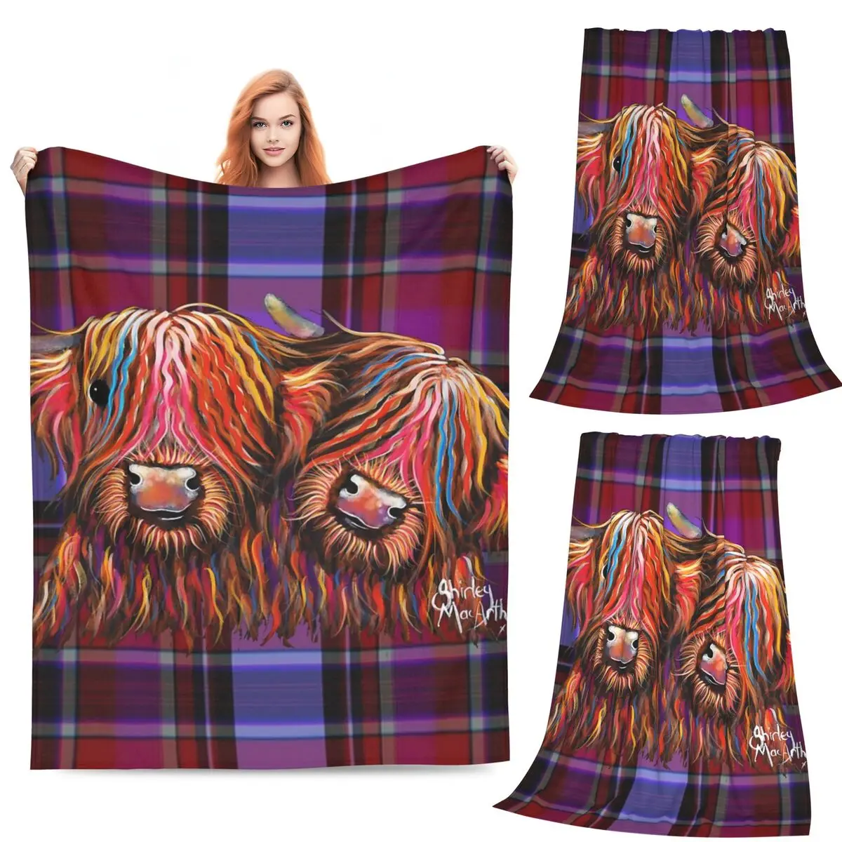 

Highland Cow Animal Blanket Fleece Sofa Throw Blanket Lightweight Throw Blankets for Home Bedroom Travel Throws Bedspread Quilt