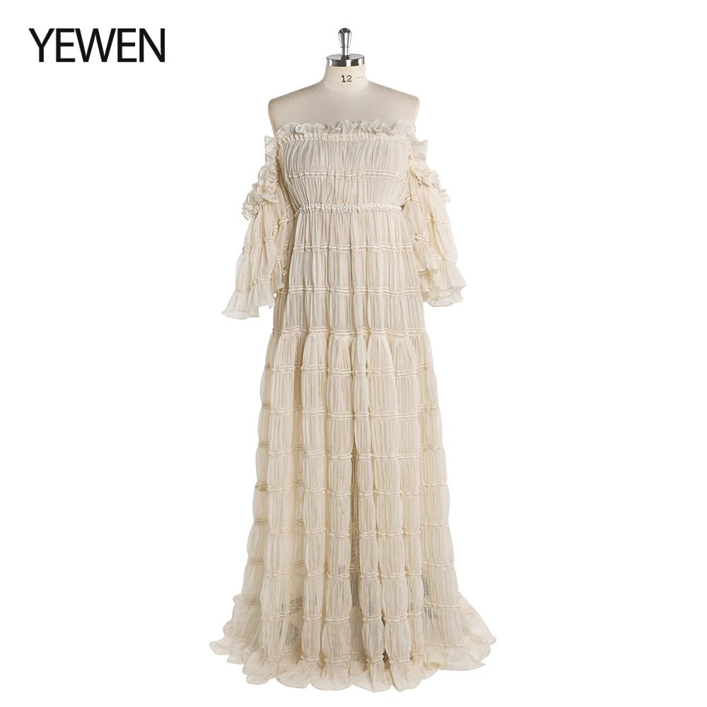 Elegant Off Shoulder Maternity Photoshoot Dresses for Pregnant Photography Side Slit Boho Pregnant Dress Photo Session YW220511