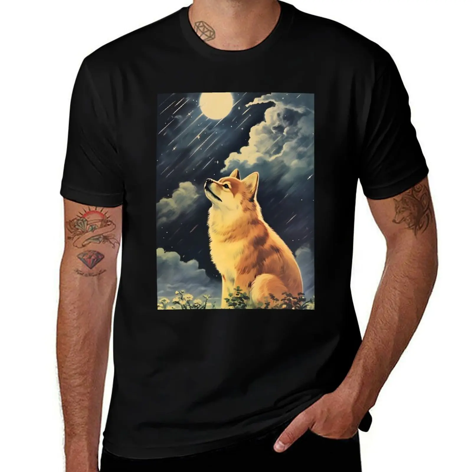 

Shiba Inu and a Rainy Night T-Shirt t shirt man luxury man t shirt cotton high quality T-Shirt