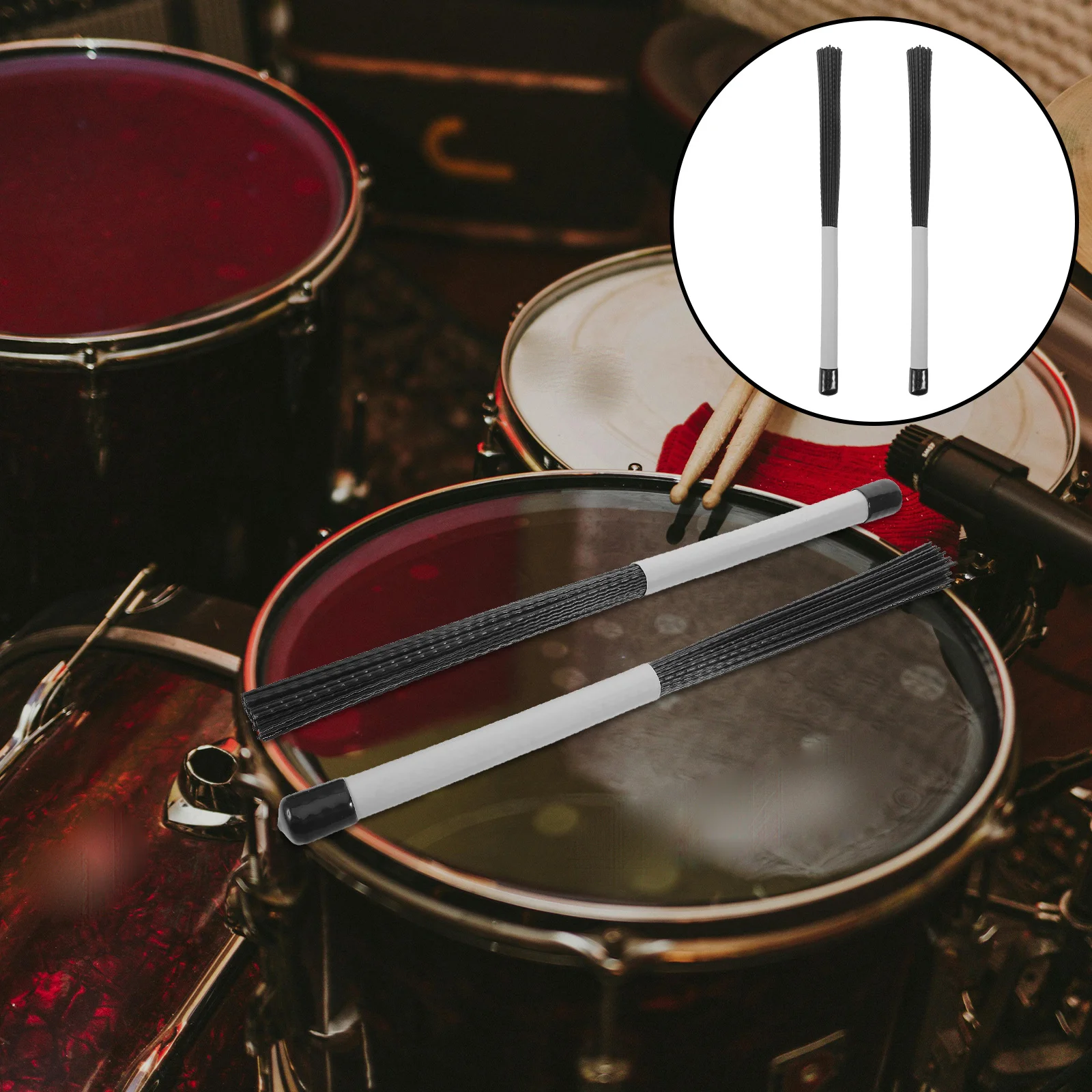 

1 Pair Drum Brushes Nylon Grey Handle Black Wavy Design For Cajon Snare Practice Sticks Percussion Mallets Drum Accessories