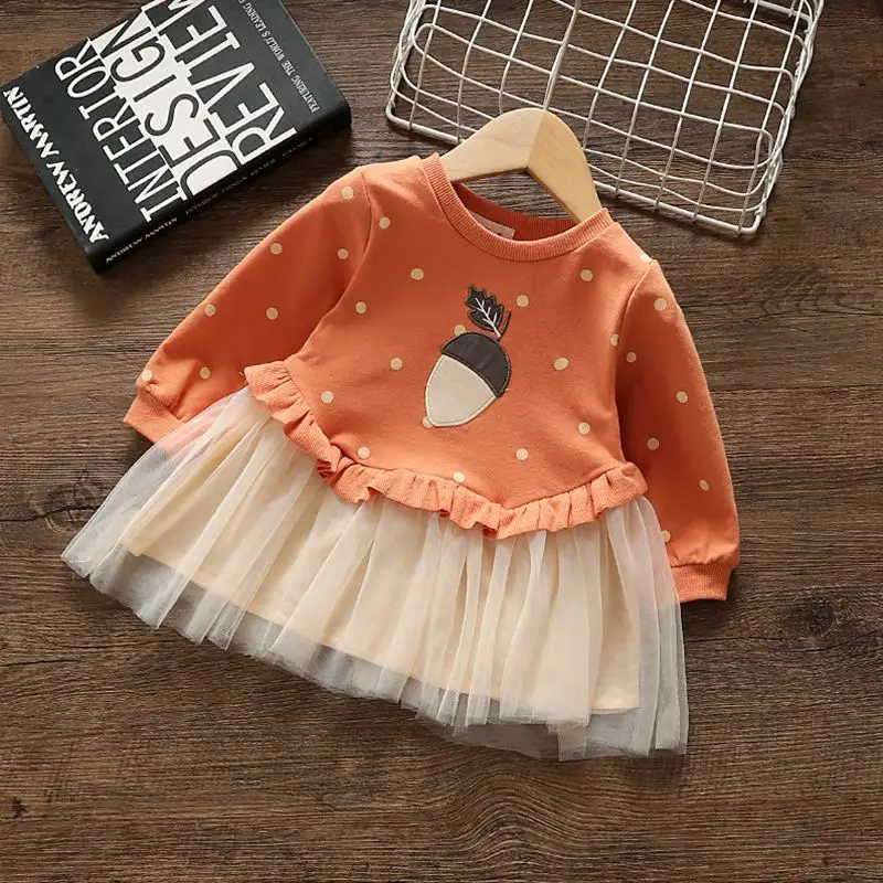 Vestito da ragazza primavera autunno bambino a maniche lunghe con cappuccio abiti dolce principessa per bambini abbigliamento moda garza vestiti per