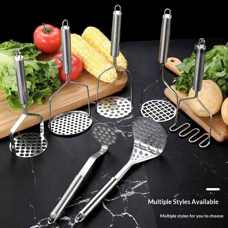 1Pc Stainless Steel Potato Masher, Grid Disc Ricer Ergonomic Handle for Mashed Potato Baby Food Vegetable Guacamole Kitchen Tool