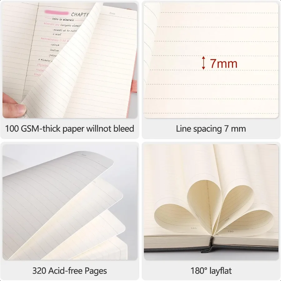 Cuaderno grueso forrado con 320 páginas numeradas, diario para mujer, Bloc de notas A5, rayas universitarias, papel de 100gsm, tapa dura de cuero para M