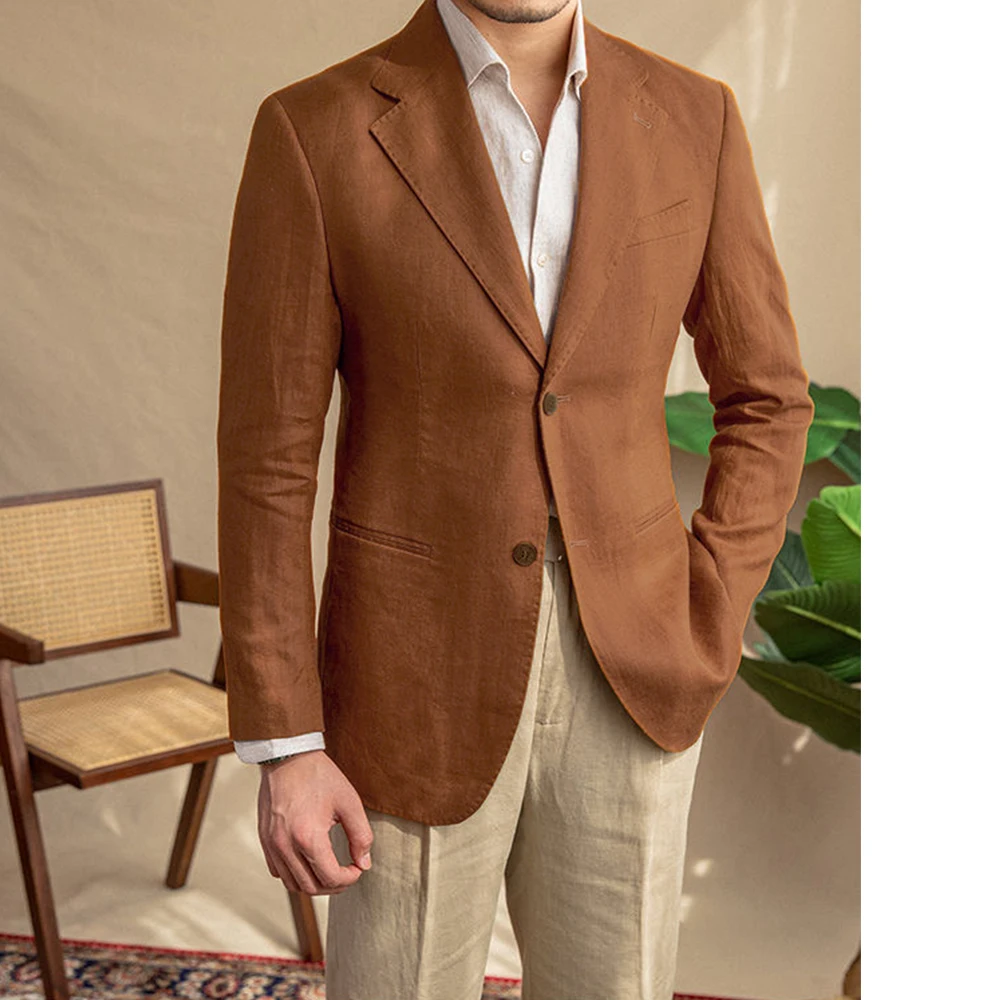 Custom Casual Summer Linen Male Blazer Hombre High Quality Slim Fit Elegante Jacket for Wedding Prom Business Jaqueta Masculina