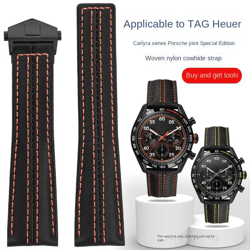 For TAG -Heuer Calera Porsche co-branded Monaco F1 Nylon Genuine leather watch strap 22mm Stainless steel buckle Men accessories