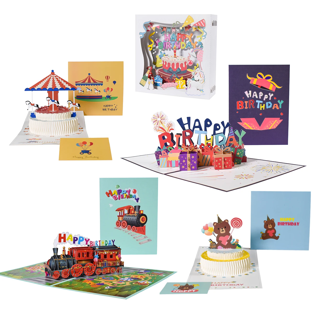 5 Pack 3D Birthday Gift Greeting Cards Mixed Designs Pop Up Cards Bulk for Mom Kids Dad