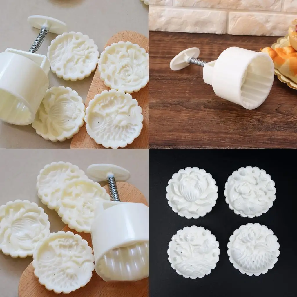 

G6KF DIY Mooncake Mold Set Or 200g Flower Fish Patterns Moon Cake Mold