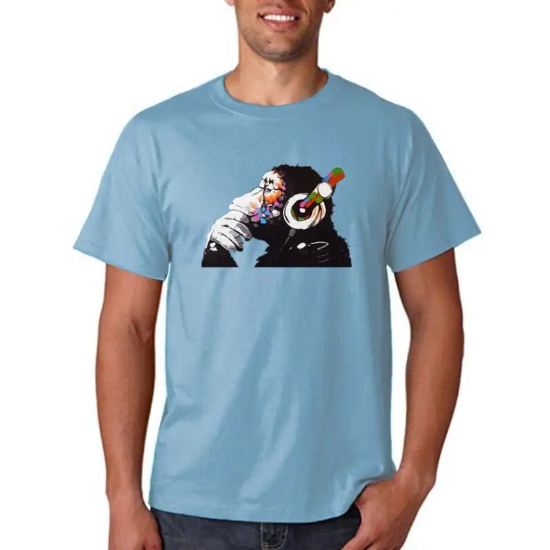 

Женская футболка оверсайз с принтом Banksy DJ Monkey Thinker для лета, повседневная, удобная, с ручной росписью, на заказ