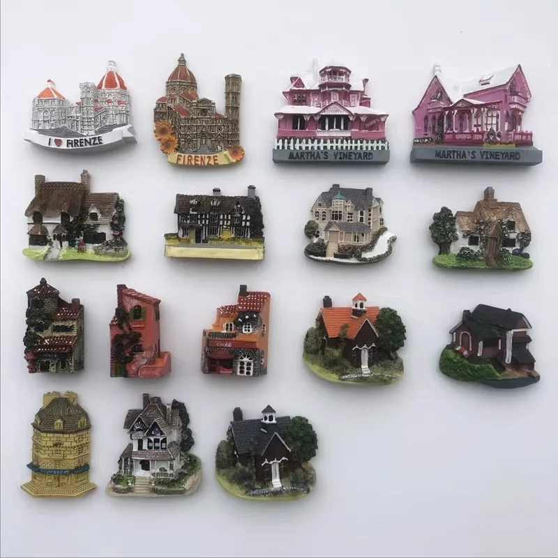 

European countries creative three-dimensional villa message stickers decorative crafts Italian architectural painted magnets