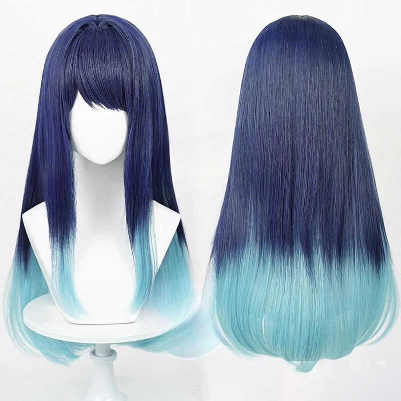 Blue Woman Long Straight Human Hair Simulated Scalp Daily Wear Appointment Party Popular Anime Akane Kurokawa Cosplay Wig