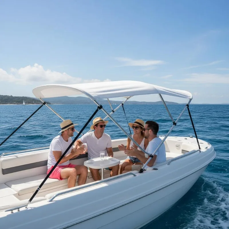 Bimini-Verdeck mit 3 Trägern, Weiß, 183x196x137 cm, Hochdach-Sonnenschutz für Boote, langlebig und rissbeständig