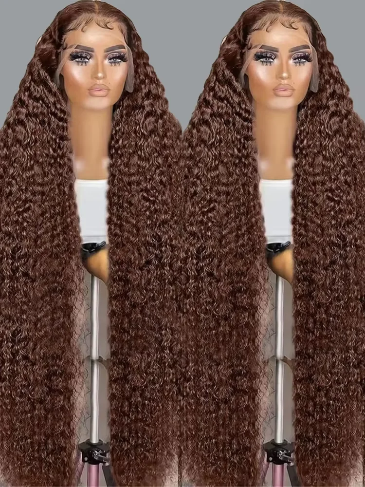 

30 40 Inch Chocolate Brown HD Lace Frontal Wig 250 Density Colored Curly Wigs Human Hair 13X4 13X6 Deep Wave Lace Frontal Wig