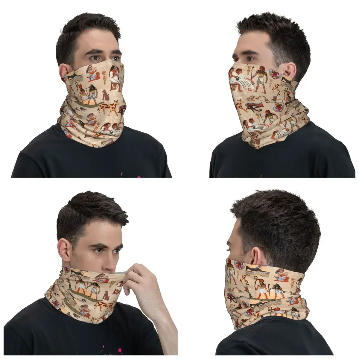 Ancient Egypt Bandana Neck Cover Printed Egyptian Hieroglyphs Balaclavas Face Mask Scarf Multi-use Cycling Running Unisex Adult