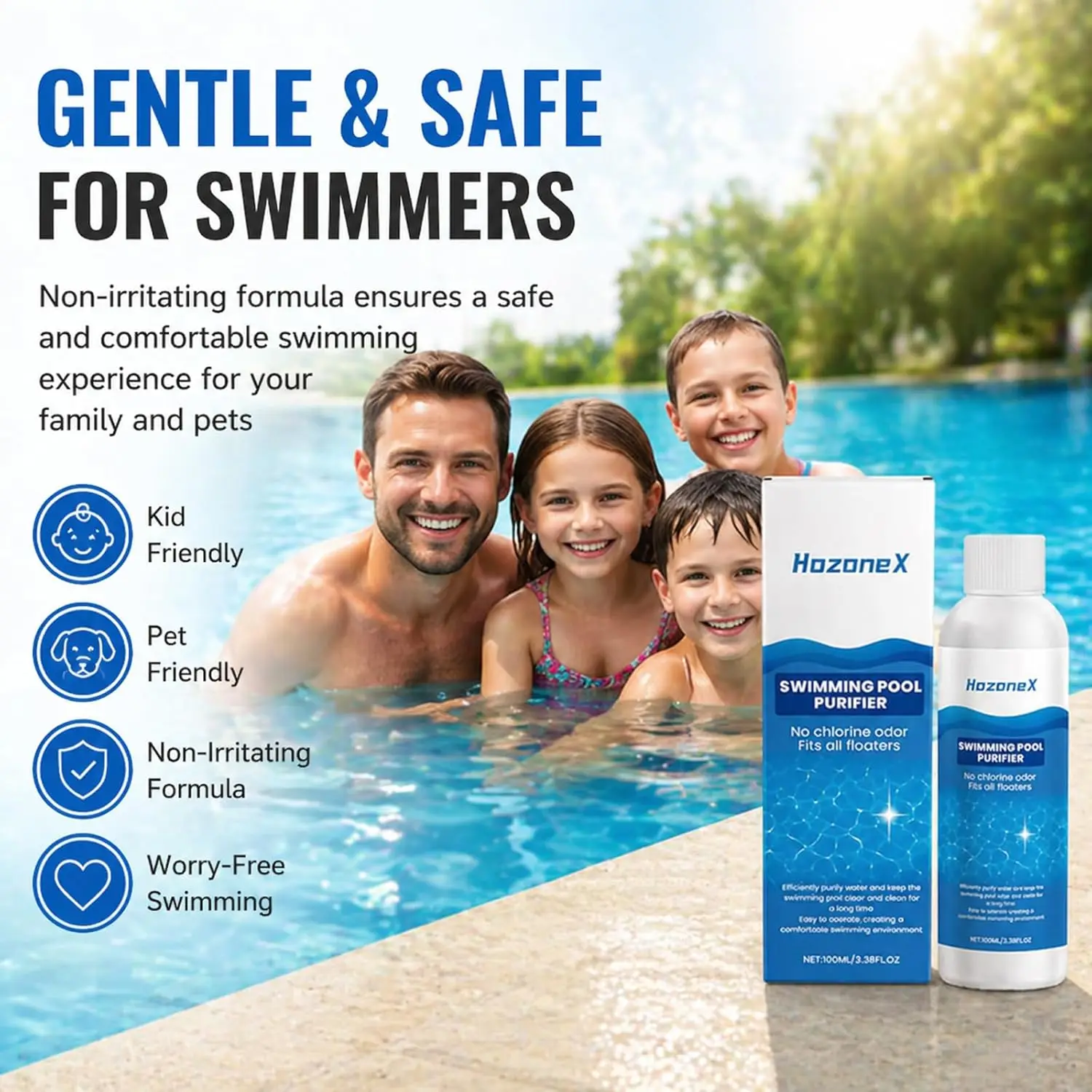HozoneX Swimming Pool Clarifier Liquid Water Purifier Fast Dissolving Odorless Dirt Remover Crystal Clear Cleaning Solution
