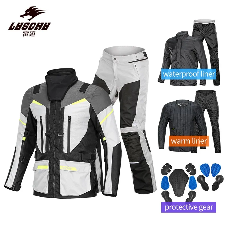 S-6XL LYSCHY Winter/Autumn Motorcycle Jacket Pants Suit with Removable Lining Waterproof Warm Riding Clothing CE Protective Gear