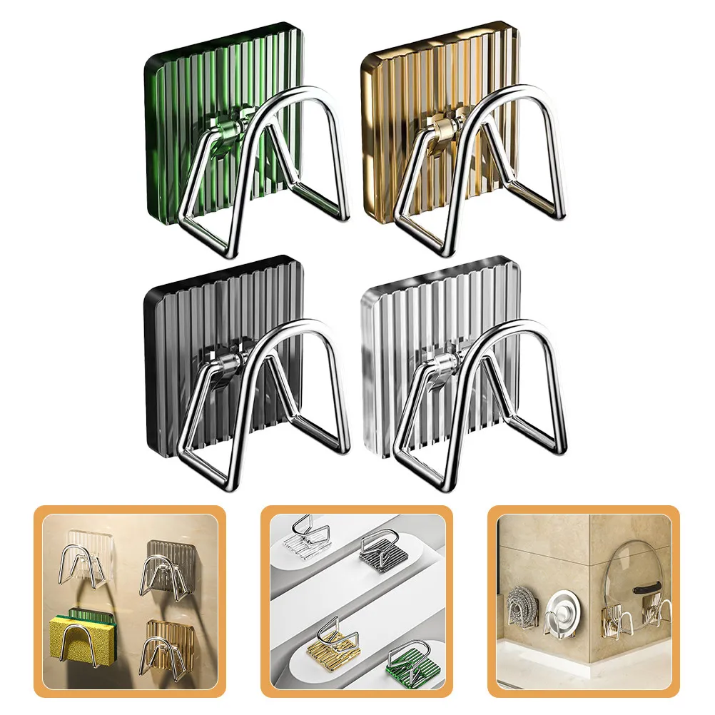 

Набор из 4 акриловых держателей для губок из нержавеющей стали на клейкой основе, органайзер для раковины, подвесной держатель для посуды