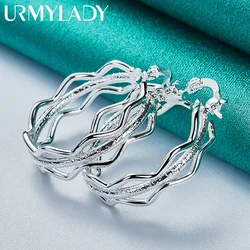 URMYLADY 925 Sterling Silver Smooth Frosted Wave Earrings Ear Loops for Women Charm Wedding Fashion Engagement Jewelry