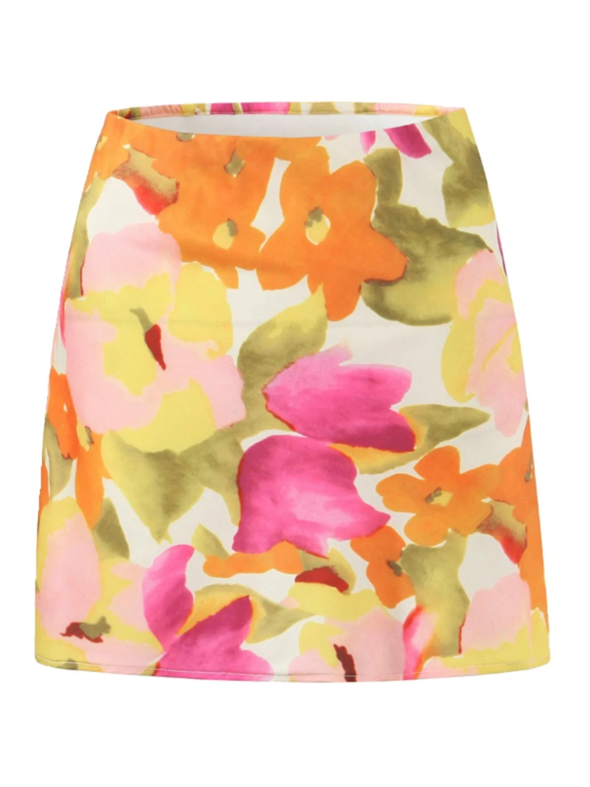 Primavera verão nova cintura alta floral impressão saia feminina a linha saias efeito de emagrecimento rua sle poliéster elastano