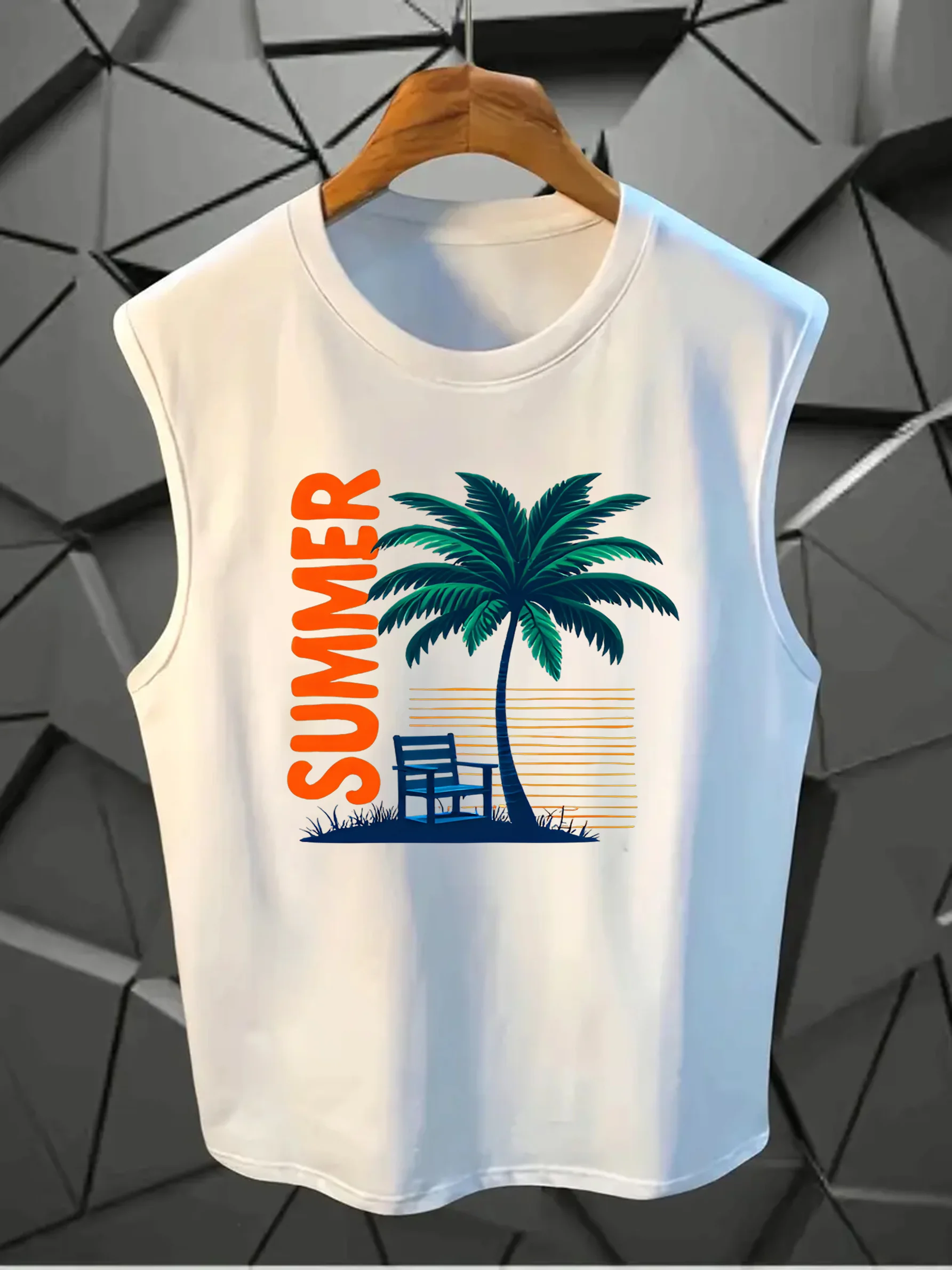 100% Pure Cotton Summer Men's Fashionable Casual Loose Summer Style Printed Beach Sports Sleeveless Vest