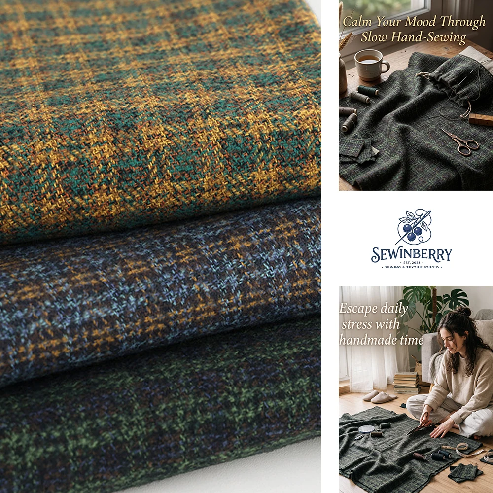 Home Textiles Premium - Slow Craft Retro Bosgroene Ruitwolmix, met