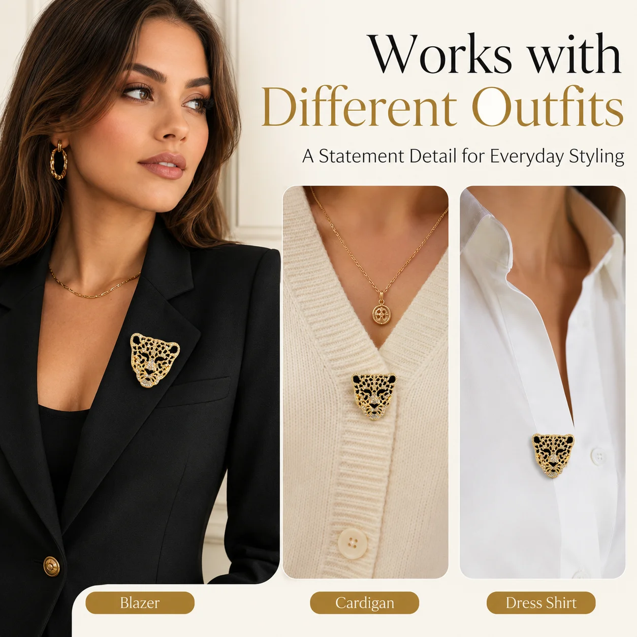 1pc Gold-Tone Leopard Head Button Covers, Rhinestone Shirt Button Clips with Secure Back Clasp for Jackets & Dresses view 4