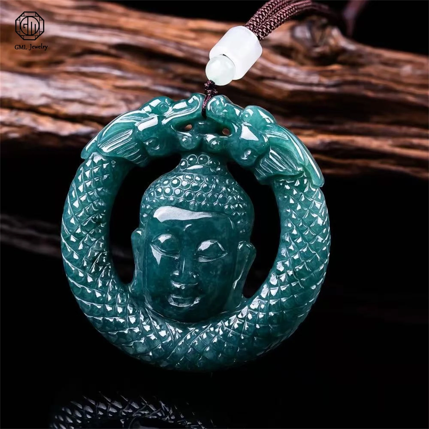 Natural Grade A Jadeite Blue Water Thick Openwork Guanyin Pendant Unisex Gemstone Jade God Of Wealth Necklace Jewelry Gift