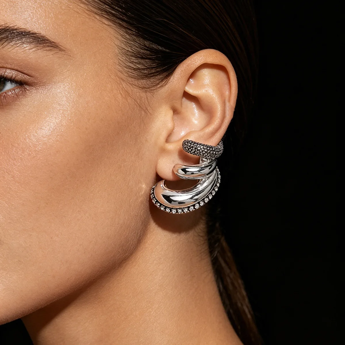 Light luxury multi-layer C-type diamond-encrusted niche design stud earrings, fashionable temperament, versatile earrings, cross